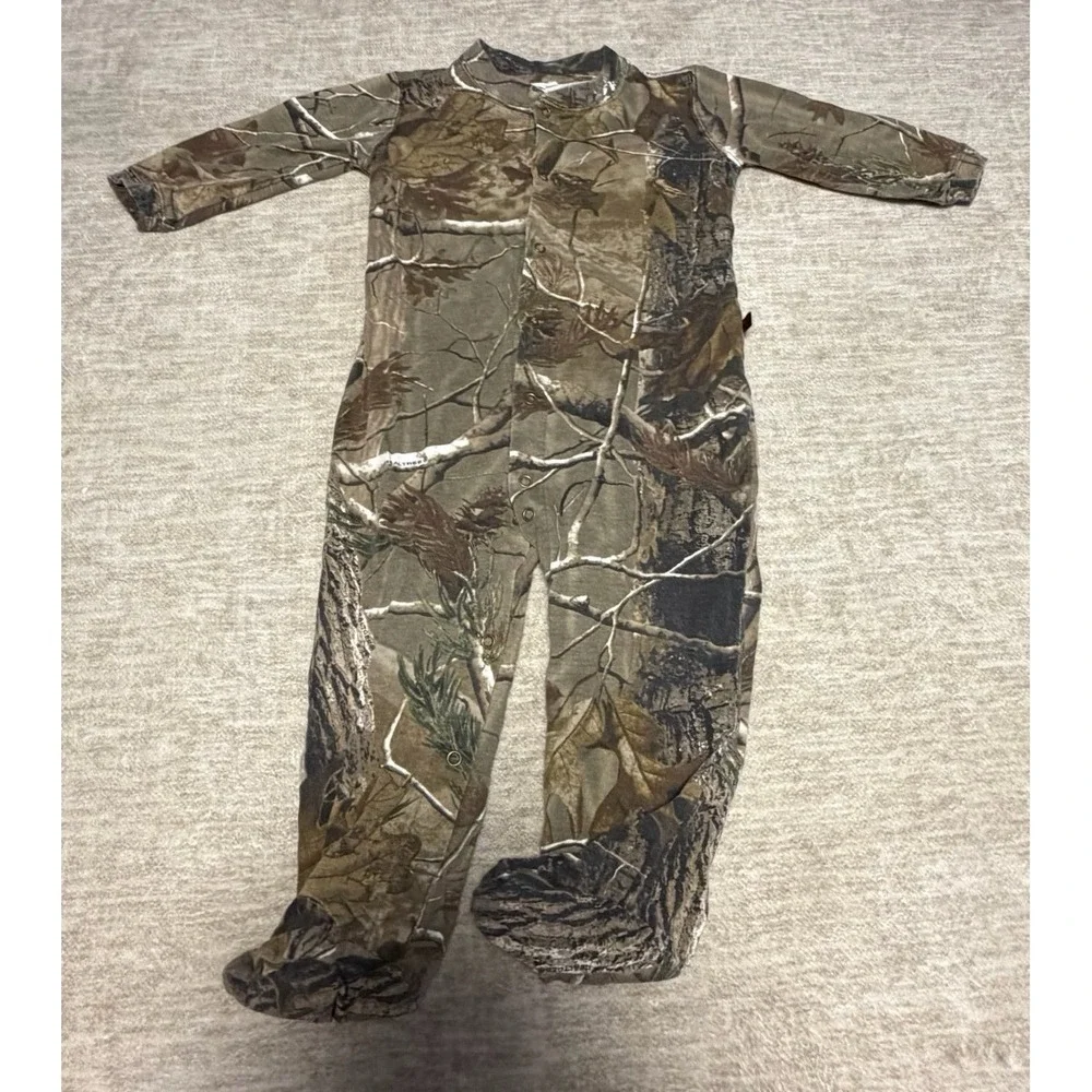 Gander Mtn Realtree Camo Footed Sleeper Pajamas Kids Size L Snap Front